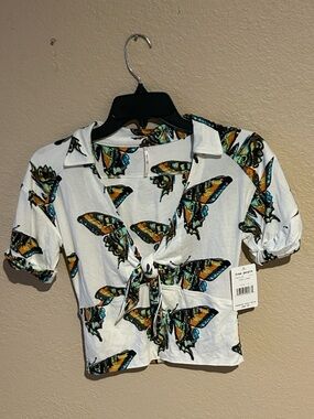 Free People Butterfly Print Tie Front Top NWT Size Small